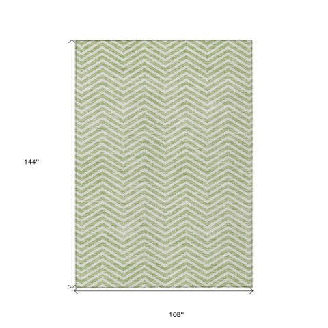 Homeroots 3' Artichoke Green Chevron Indoor Outdoor Area Rug - Stylish, Washable, Durable For High Traffic Areas 9' X 12' Polyester 596235