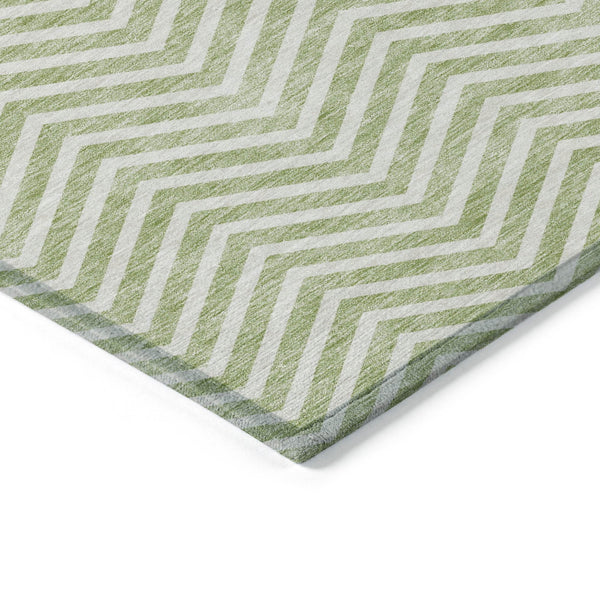 Homeroots 3' Artichoke Green Chevron Indoor Outdoor Area Rug - Stylish, Washable, Durable For High Traffic Areas 9' X 12' Polyester 596235