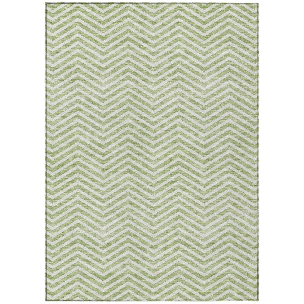 HomeRoots 5' Artichoke Green and Ivory Chevron Area Rug - Stylish, Washable Indoor/Outdoor Accent for Any Space 10' X 14' 596236