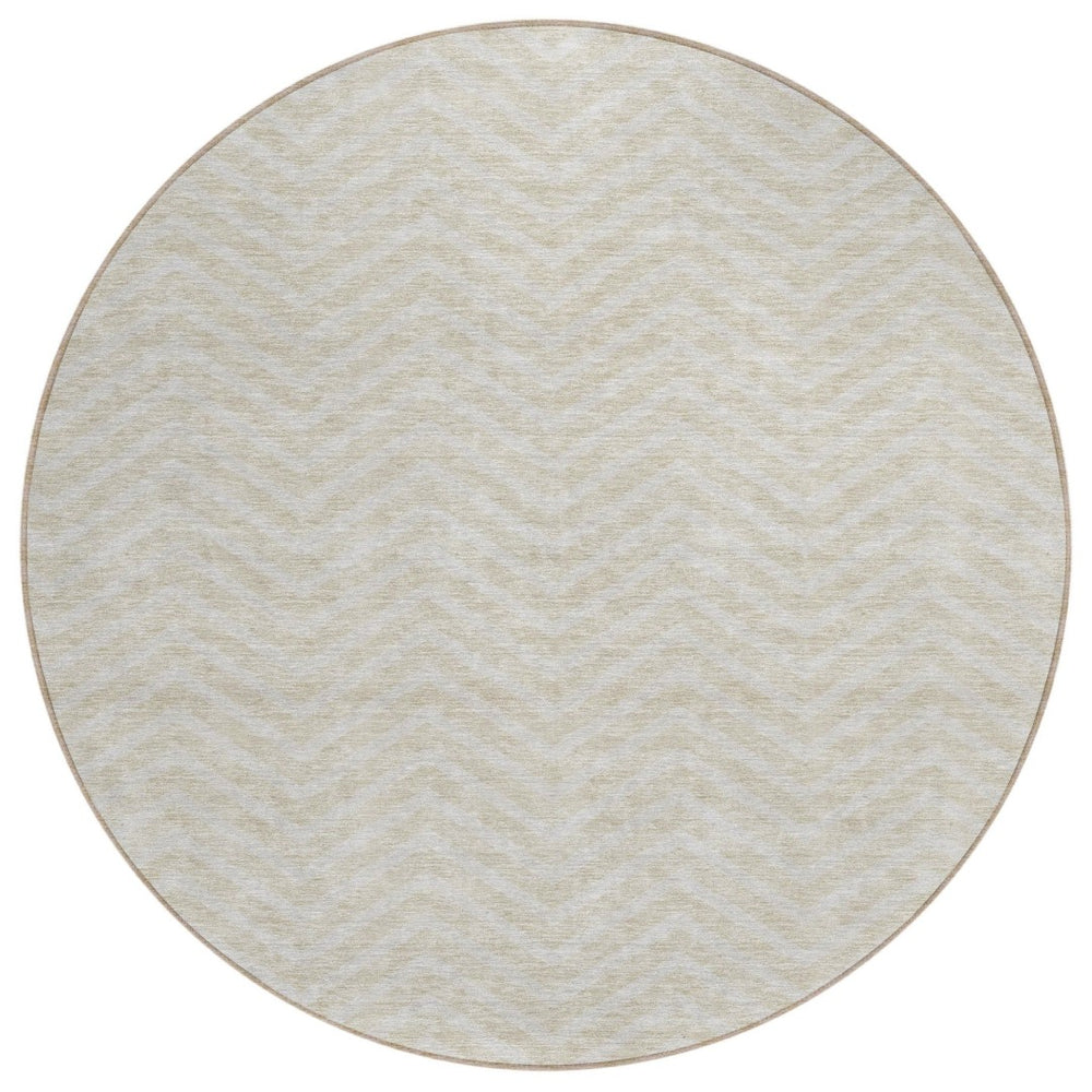 HomeRoots 5' Durable Beige and Gray Chevron Area Rug - Stylish, Washable for Indoor and Outdoor Spaces 8' Round 596239