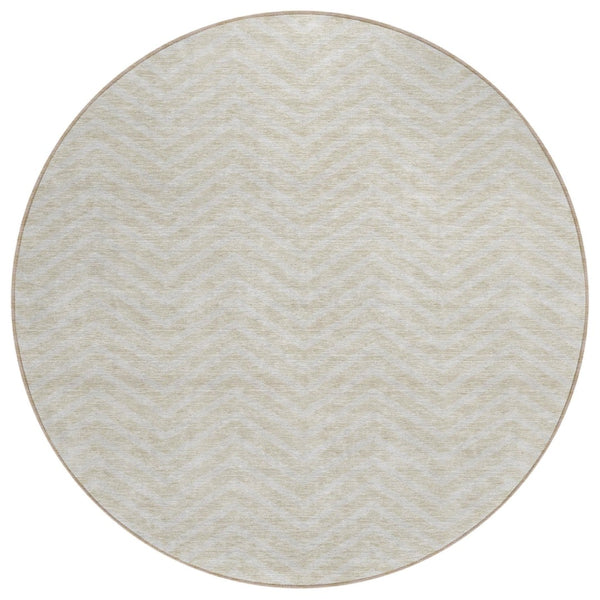 HomeRoots 5' Durable Beige and Gray Chevron Area Rug - Stylish, Washable for Indoor and Outdoor Spaces 8' Round 596239