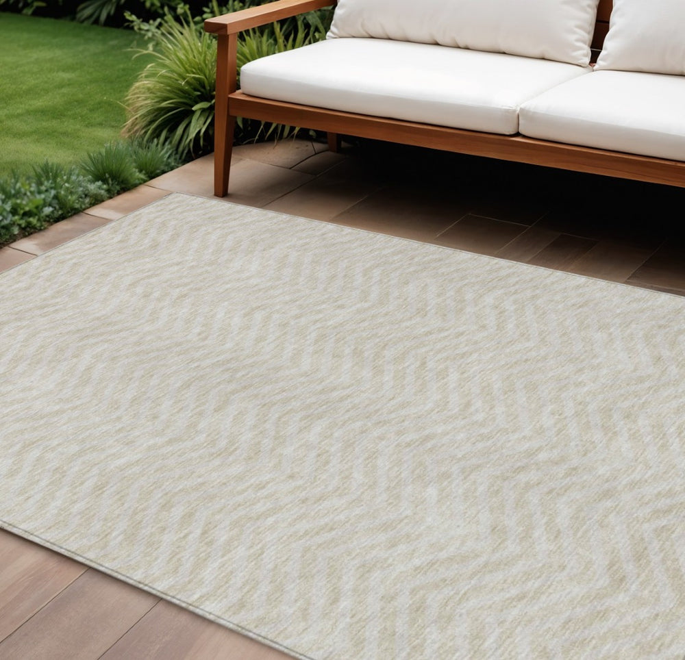 HomeRoots 9' X 12' Beige and Gray Chevron Area Rug - Stylish, Washable Indoor/Outdoor Rug for High-Traffic Areas 596241