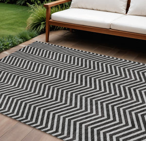 Homeroots 3' Artichoke Green Chevron Indoor Outdoor Area Rug - Stylish, Washable, Durable For High Traffic Areas 10' X 14' Polyester 596248