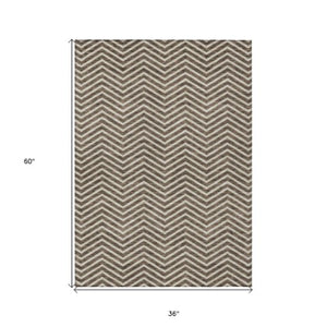 Homeroots 3' Artichoke Green Chevron Indoor Outdoor Area Rug - Stylish, Washable, Durable For High Traffic Areas 3' X 5' Polyester 596249