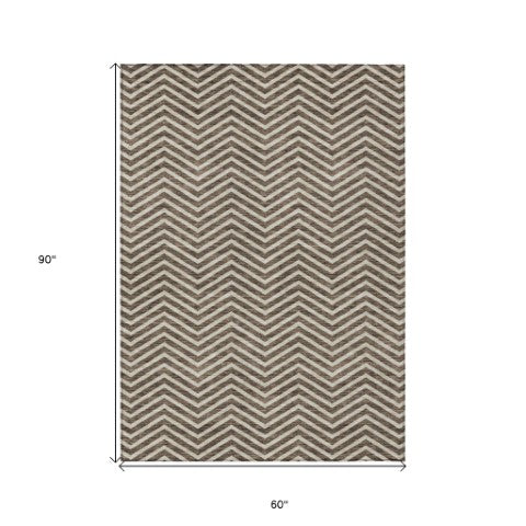 Homeroots 3' Artichoke Green Chevron Indoor Outdoor Area Rug - Stylish, Washable, Durable For High Traffic Areas 5' X 8' Polyester 596250