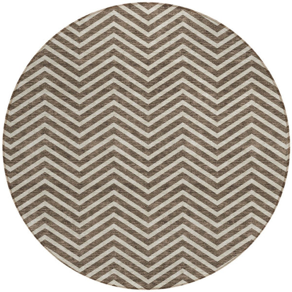 Homeroots 3' Artichoke Green Chevron Indoor Outdoor Area Rug - Stylish, Washable, Durable For High Traffic Areas 8' Round Polyester 596251