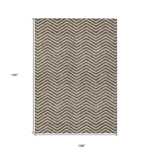 Homeroots 3' Artichoke Green Chevron Indoor Outdoor Area Rug - Stylish, Washable, Durable For High Traffic Areas 9' X 12' Polyester 596253