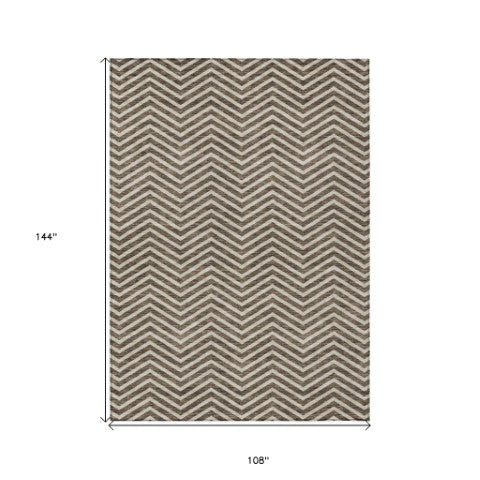 Homeroots 3' Artichoke Green Chevron Indoor Outdoor Area Rug - Stylish, Washable, Durable For High Traffic Areas 9' X 12' Polyester 596253