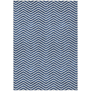 HomeRoots 9' X 12' Stylish Blue and Ivory Chevron Rug – Washable, Durable, Indoor/Outdoor Versatility for Any Space 596259
