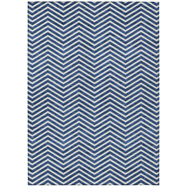 HomeRoots 9' X 12' Stylish Blue and Ivory Chevron Rug – Washable, Durable, Indoor/Outdoor Versatility for Any Space 596259