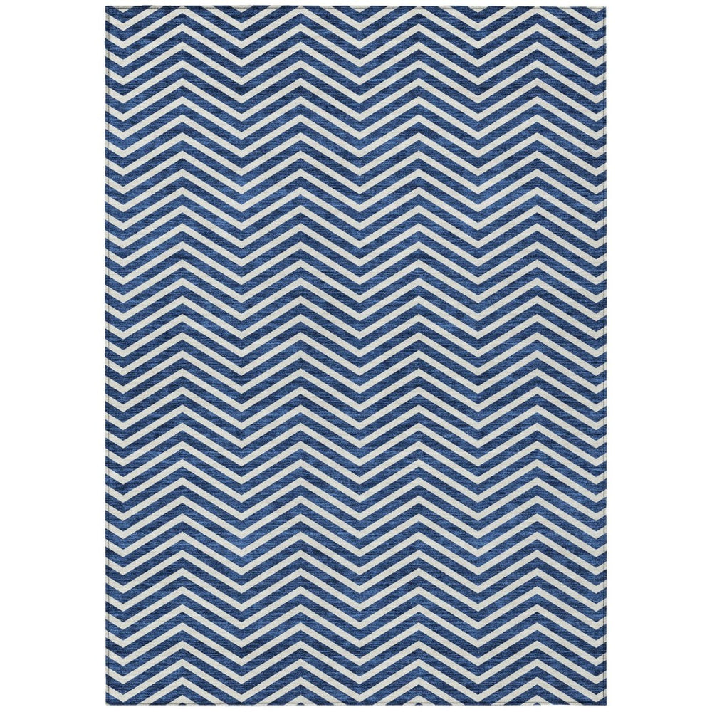 HomeRoots 5' Blue and Ivory Chevron Area Rug – Stylish, Washable, Durable Design for Indoor or Outdoor Spaces 10' X 14' 596260