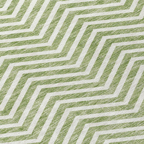 Homeroots 3' Artichoke Green Chevron Indoor Outdoor Area Rug - Stylish, Washable, Durable For High Traffic Areas 3' X 5' Polyester 596261