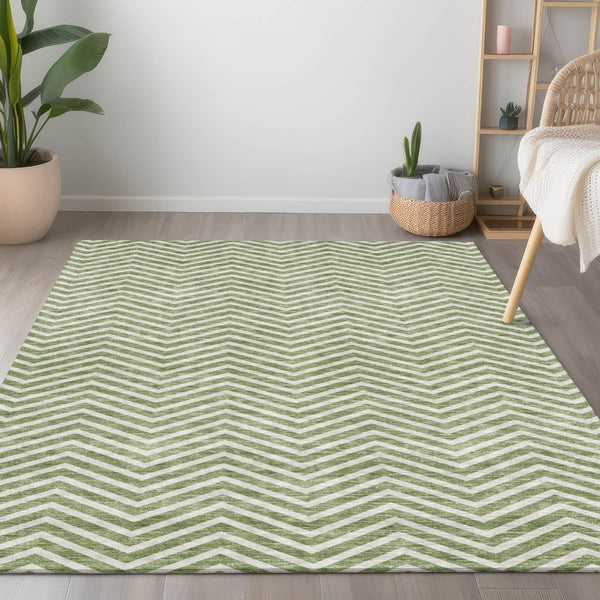 Homeroots 3' Artichoke Green Chevron Indoor Outdoor Area Rug - Stylish, Washable, Durable For High Traffic Areas 3' X 5' Polyester 596261