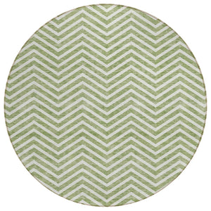 HomeRoots 5' Green and Ivory Chevron Washable Area Rug - Stylish, Durable, and Easy-Care for Indoor & Outdoor Spaces 8' Round 596263
