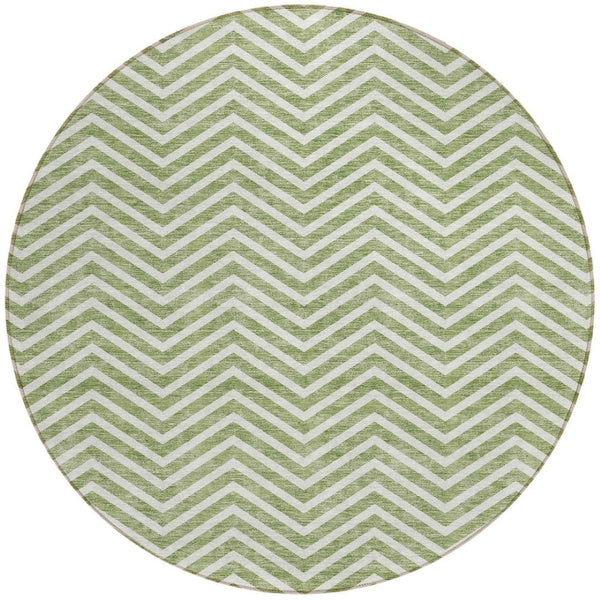 Homeroots 3' Artichoke Green Chevron Indoor Outdoor Area Rug - Stylish, Washable, Durable For High Traffic Areas 8' Round Polyester 596263