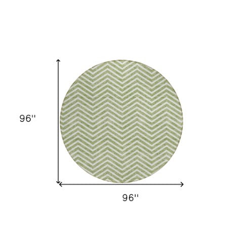 Homeroots 3' Artichoke Green Chevron Indoor Outdoor Area Rug - Stylish, Washable, Durable For High Traffic Areas 8' Round Polyester 596263