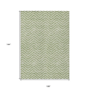 Homeroots 3' Artichoke Green Chevron Indoor Outdoor Area Rug - Stylish, Washable, Durable For High Traffic Areas 9' X 12' Polyester 596265