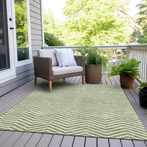 Homeroots 3' Artichoke Green Chevron Indoor Outdoor Area Rug - Stylish, Washable, Durable For High Traffic Areas 9' X 12' Polyester 596265