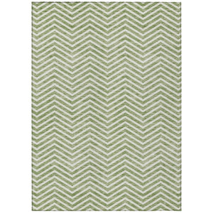 HomeRoots 9' X 12' Stylish Green and Ivory Chevron Area Rug – Washable, Durable, Indoor-Outdoor Versatility! 596265