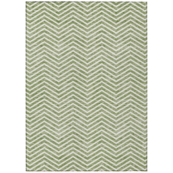 HomeRoots 9' X 12' Stylish Green and Ivory Chevron Area Rug – Washable, Durable, Indoor-Outdoor Versatility! 596265