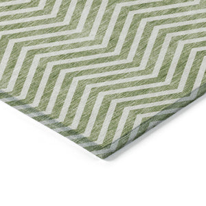 Homeroots 3' Artichoke Green Chevron Indoor Outdoor Area Rug - Stylish, Washable, Durable For High Traffic Areas 9' X 12' Polyester 596265