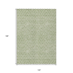 Homeroots 3' Artichoke Green Chevron Indoor Outdoor Area Rug - Stylish, Washable, Durable For High Traffic Areas 10' X 14' Polyester 596266