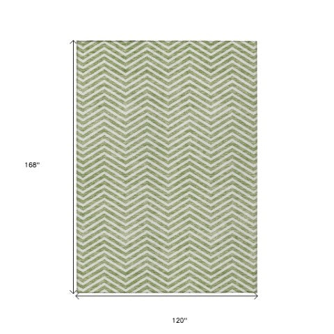 Homeroots 3' Artichoke Green Chevron Indoor Outdoor Area Rug - Stylish, Washable, Durable For High Traffic Areas 10' X 14' Polyester 596266