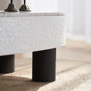 English Elm Oval Mid Century Coffee Table with Faux Marble Top, Hidden Drawer & Spacious Storage for Living Rooms W3040P382324