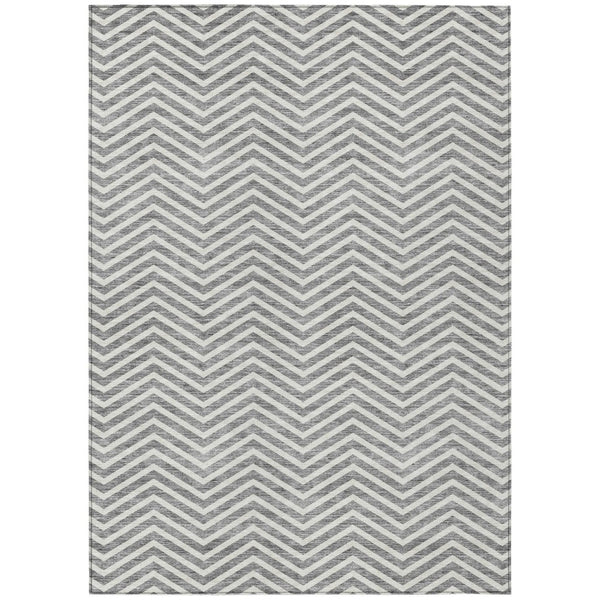 HomeRoots 5' Gray and Ivory Chevron Area Rug - Stylish, Washable Design for Indoor and Outdoor Spaces 8' X 10' 596270