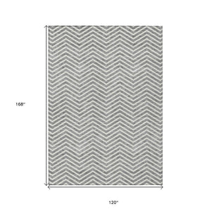 HomeRoots 5' Gray and Ivory Chevron Area Rug - Stylish, Washable Design for Indoor and Outdoor Spaces 10' X 14' 596272