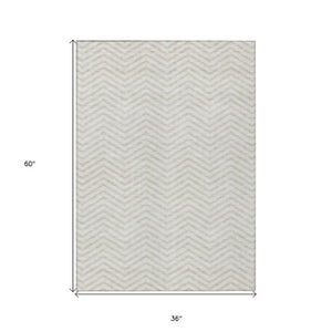 Homeroots 3' Artichoke Green Chevron Indoor Outdoor Area Rug - Stylish, Washable, Durable For High Traffic Areas 3' X 5' Polyester 596273