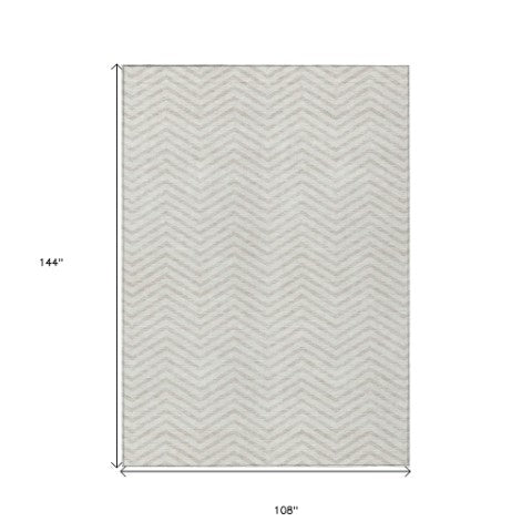 Homeroots 3' Artichoke Green Chevron Indoor Outdoor Area Rug - Stylish, Washable, Durable For High Traffic Areas 9' X 12' Polyester 596277