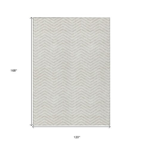Homeroots 3' Artichoke Green Chevron Indoor Outdoor Area Rug - Stylish, Washable, Durable For High Traffic Areas 10' X 14' Polyester 596278