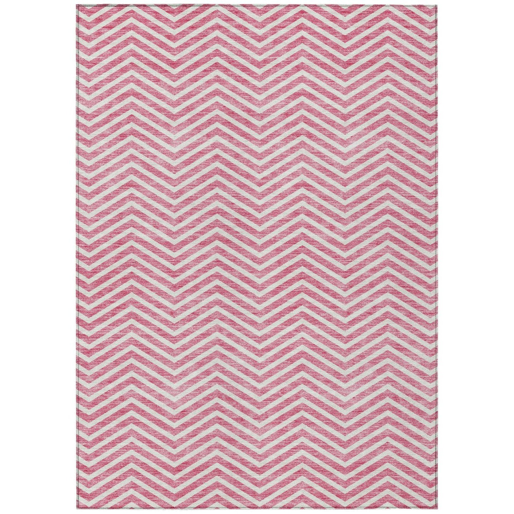 HomeRoots 9' Modern Pink and Ivory Chevron Washable Area Rug – Stylish, Durable, Indoor/Outdoor Solution! 596289