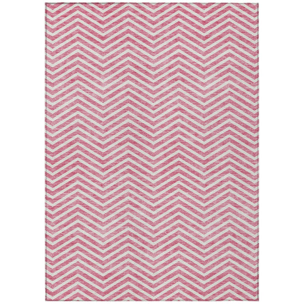 HomeRoots 9' Modern Pink and Ivory Chevron Washable Area Rug – Stylish, Durable, Indoor/Outdoor Solution! 596289