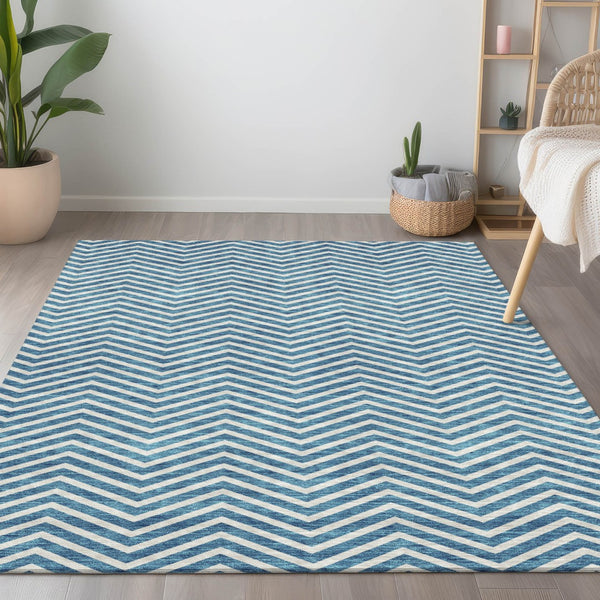 Homeroots 3' Artichoke Green Chevron Indoor Outdoor Area Rug - Stylish, Washable, Durable For High Traffic Areas 8' X 10' Polyester 596294