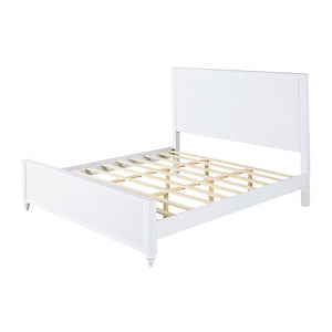 English Elm King Solid Pine Platform Bed White Lacquer Grooved Panels Slat Base Bedroom N770PK389793K