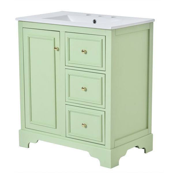 English Elm 30-Inch elegant bathroom vanity with ceramic basin, soft-close drawers, adjustable shelves, durable finish Green N729P176237L