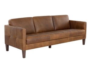 Sunpan Karmelo Sofa: Timeless Italian Design with Luxurious Leather and Solid Beech Wood Legs for Your Home Cognac Leather