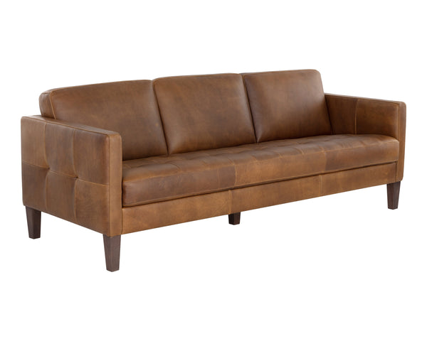 Sunpan Karmelo Sofa: Timeless Italian Design with Luxurious Leather and Solid Beech Wood Legs for Your Home Cognac Leather