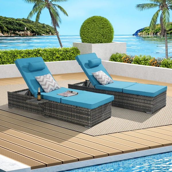 English Elm Outdoor Pe Rattan Chaise Loungers Set of 2 with Cushions Poolside Patio Resort Style Light Blue W874P266306
