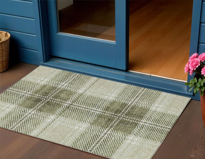 Homeroots 3' Stylish Artichoke Green Brown Ivory Plaid Washable Area Rug For Indoor Outdoor Spaces 3' X 5' Polyester 596303