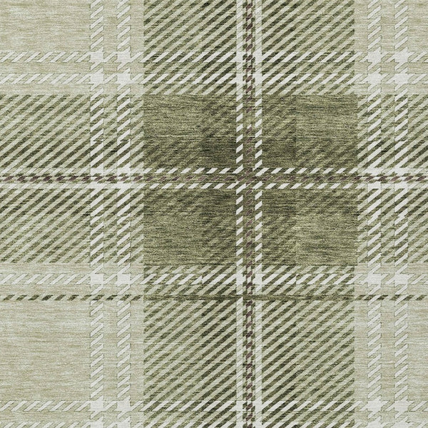 Homeroots 3' Stylish Artichoke Green Brown Ivory Plaid Washable Area Rug For Indoor Outdoor Spaces 3' X 5' Polyester 596303