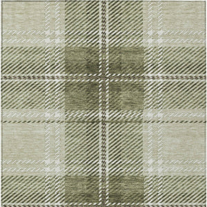 Homeroots 3' Stylish Artichoke Green Brown Ivory Plaid Washable Area Rug For Indoor Outdoor Spaces 5' X 8' Polyester 596304