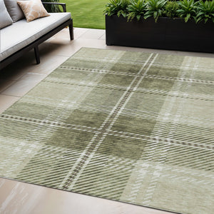 Homeroots 3' Stylish Artichoke Green Brown Ivory Plaid Washable Area Rug For Indoor Outdoor Spaces 5' X 8' Polyester 596304