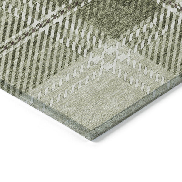 Homeroots 3' Stylish Artichoke Green Brown Ivory Plaid Washable Area Rug For Indoor Outdoor Spaces 5' X 8' Polyester 596304