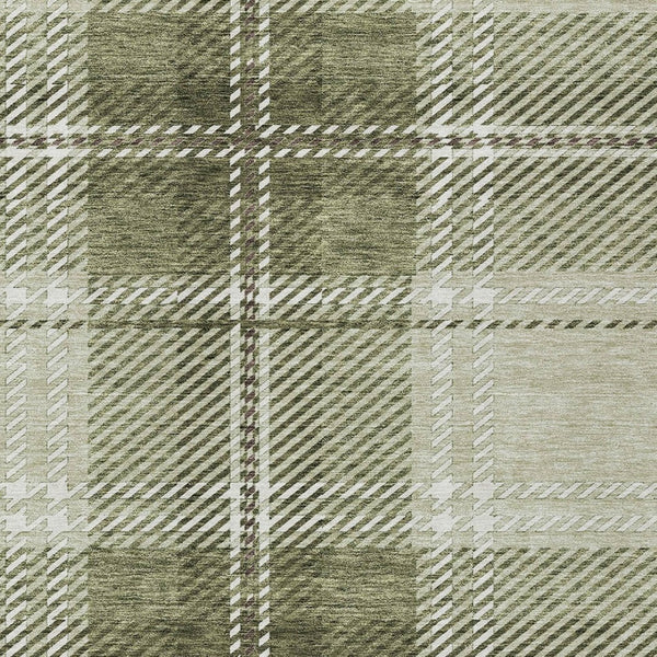 Homeroots 3' Stylish Artichoke Green Brown Ivory Plaid Washable Area Rug For Indoor Outdoor Spaces 5' X 8' Polyester 596304