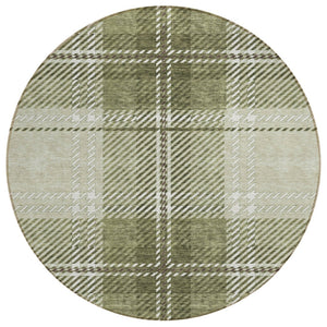 HomeRoots 5' Washable Indoor Outdoor Area Rug in Artichoke Green, Brown & Ivory Plaid for Timeless Style 8' Round 596305