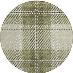 Homeroots 3' Stylish Artichoke Green Brown Ivory Plaid Washable Area Rug For Indoor Outdoor Spaces 8' Round Polyester 596305