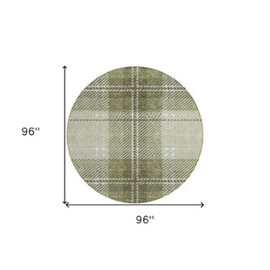 Homeroots 3' Stylish Artichoke Green Brown Ivory Plaid Washable Area Rug For Indoor Outdoor Spaces 8' Round Polyester 596305